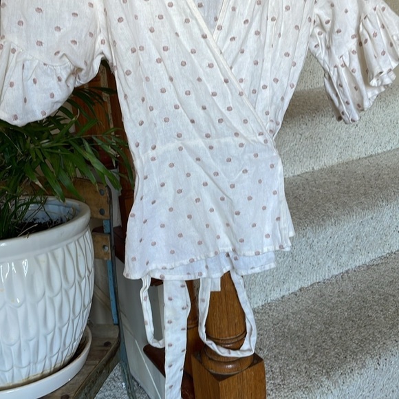 WAYF Ivory Linen Polka Dot Wrap Top - Picture 3 of 8